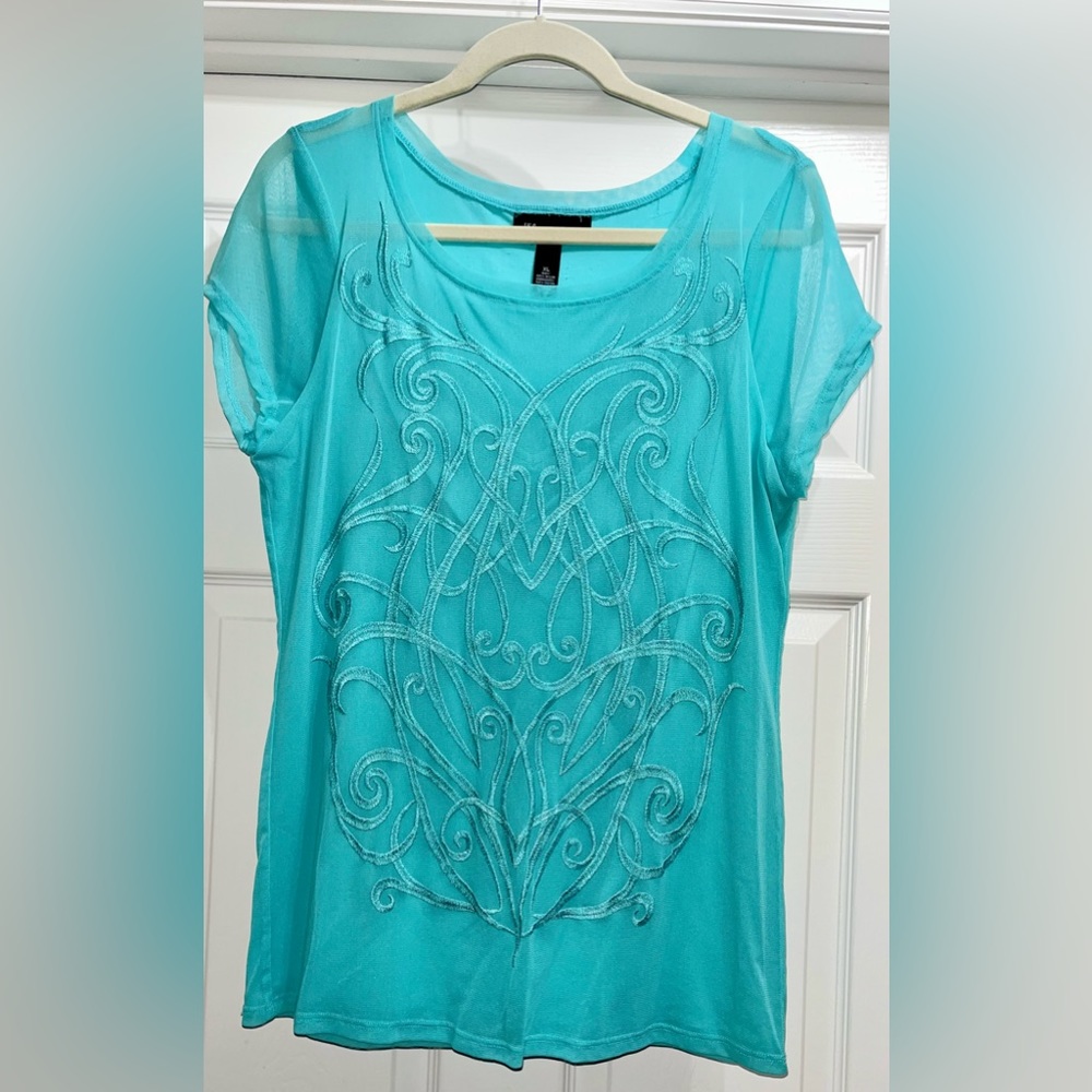 INC international concepts turquoise short sleeve top